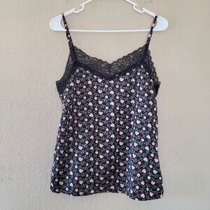 Tezenis Y2K Lace Trim Tank Top Size Medium Satin Ditzy Floral Coquette Fairy